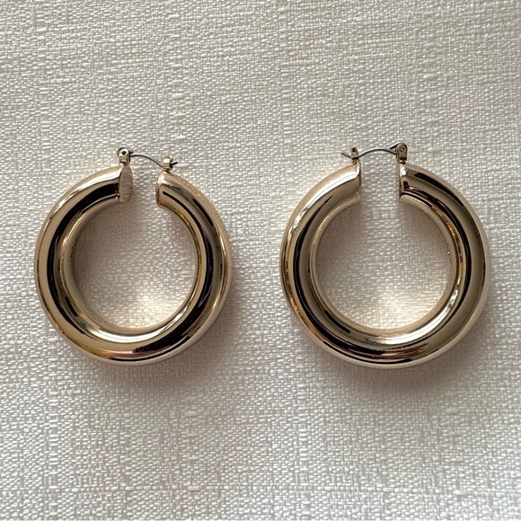 Anthropologie Jewelry - 14K Gold Plated Chunky Hoops